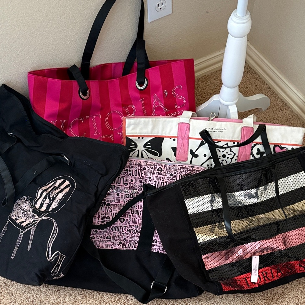 Victoria's Secret Pink and Black Tote Bags
